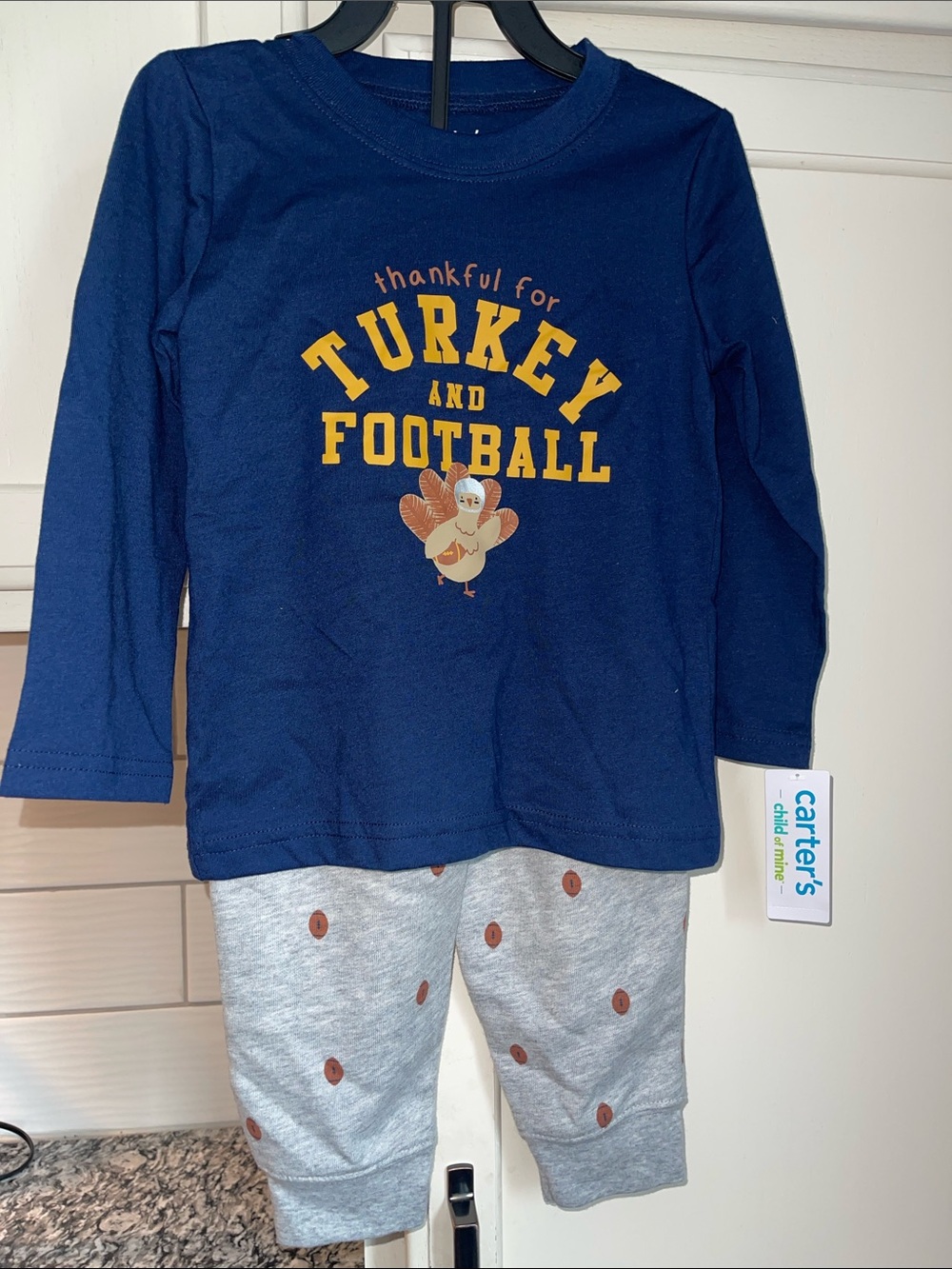 Carter's Navy Long Sleeve 'Turkey and Football'‎ Toddler Outfit